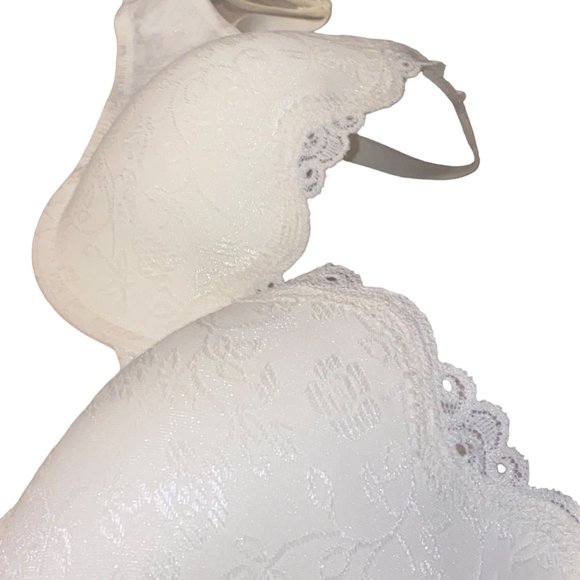 Maidenform Padded T-Shirt Bra Size 38D Cream White Floral Underwire Lace VGUC - Picture 6 of 11